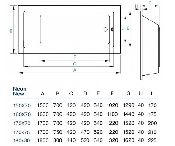 ванна акриловая KOLLER POOL NEON 160х70